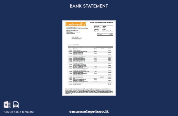 modello di estratto conto Australia Bankwest in stile verificato